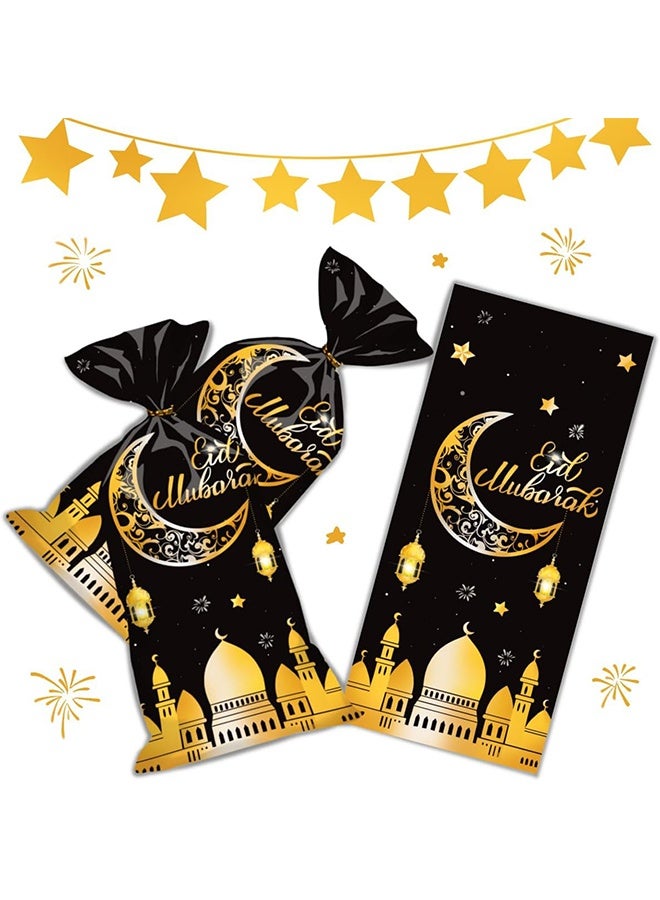 50 كيس هدايا رمضاني، أكياس سيلوفان عيد مبارك مع أربطة، أكياس هدايا رمضانية على شكل قلعة مسلمة وهلال ونجمة، لتزيين حفلات العيد (10.8 بوصة × 4.9 بوصة) - Image 4